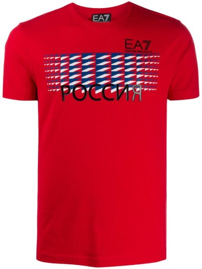 Armani Ea7 Emporio Armani Russia Print Cotton Majice Moški Rdeče | ZIHIDUZS