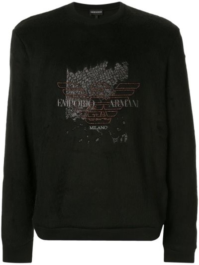 Armani Emporio Armani Embroidered Eagle Logo Športni Puloverji Moški Črne | APHA8DH3