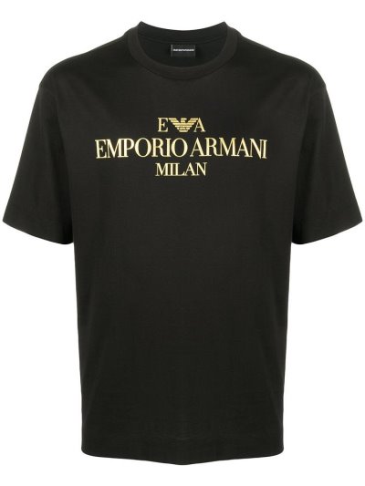 Armani Emporio Armani Gold Tone Printed Majice Moški Črne | 4338O0YU