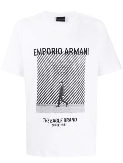 Armani Emporio Armani Graphic Print Majice Moški Bele | Q2Z8A0YX