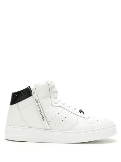 Armani Emporio Armani High Top Usnje Superge Moški Bele Črne | HCHWU65Z