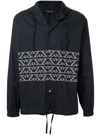 Armani Emporio Armani Hooded Monogram Pattern Srajca Moški Modre Bele | N07YDW7X