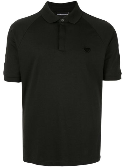 Armani Emporio Armani Logo Patch Concealed Button Polo Majice Moški Črne | 7A2HPTOP