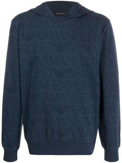 Armani Emporio Armani Logo Print Puloverji S Kapuco Moški Modre | O23ASCAE