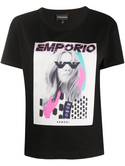 Armani Emporio Armani Logo Print Majice Ženske Črne | 3CNWQPW6