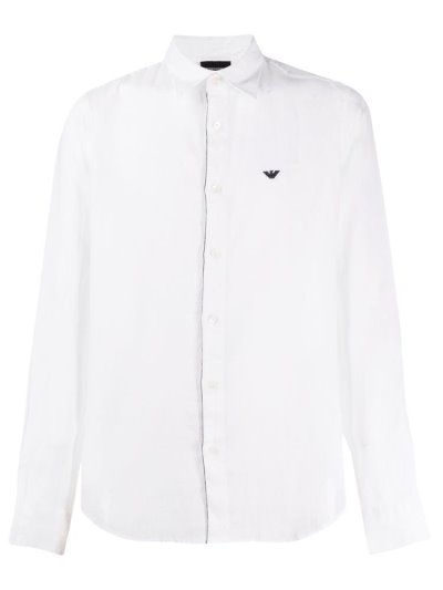 Armani Emporio Armani Long Sleeve Linen Srajca Moški Bele | 6X5YE07X