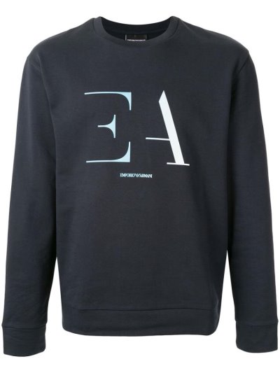 Armani Emporio Armani Long Sleeve Logo Print Puloverji Moški Modre | BGN55UQZ