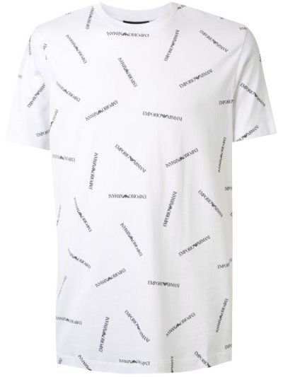 Armani Emporio Armani Multiple Logo Print Majice Moški Bele | P4Z03EDL