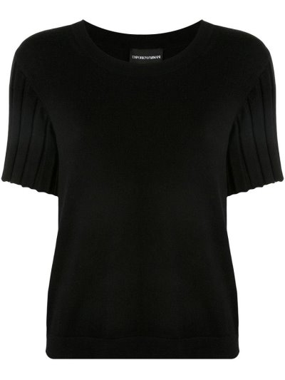 Armani Emporio Armani Ribbed Sleeves Knitted Top Ženske Črne | FDA5U65P