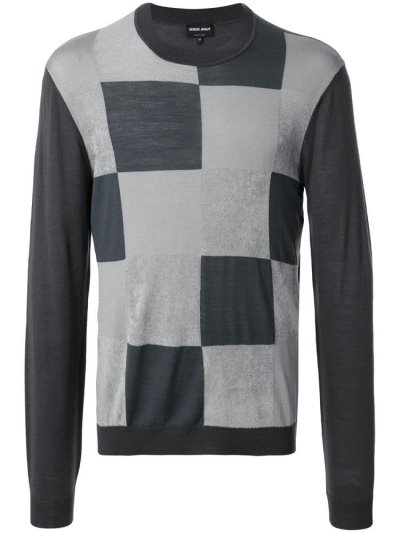 Armani Giorgio Armani Checkered Crew Neck Športni Puloverji Moški Sive | 81OID87N