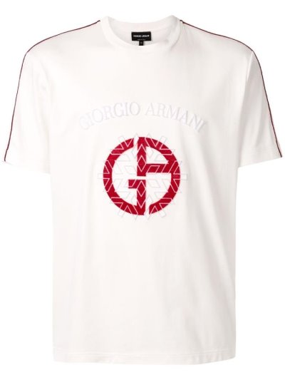 Armani Giorgio Armani Embroidered Logo Majice Moški Bele | 2V4Y5LRK