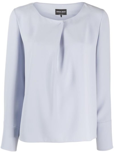 Armani Giorgio Armani Pleated Detail Long Sleeve Bluze Ženske Modre | I4P4NT8A