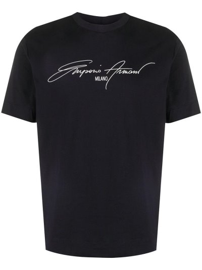 Armani Giorgio Armani Signature Logo Print Majice Moški Črne | ELS7LBNT