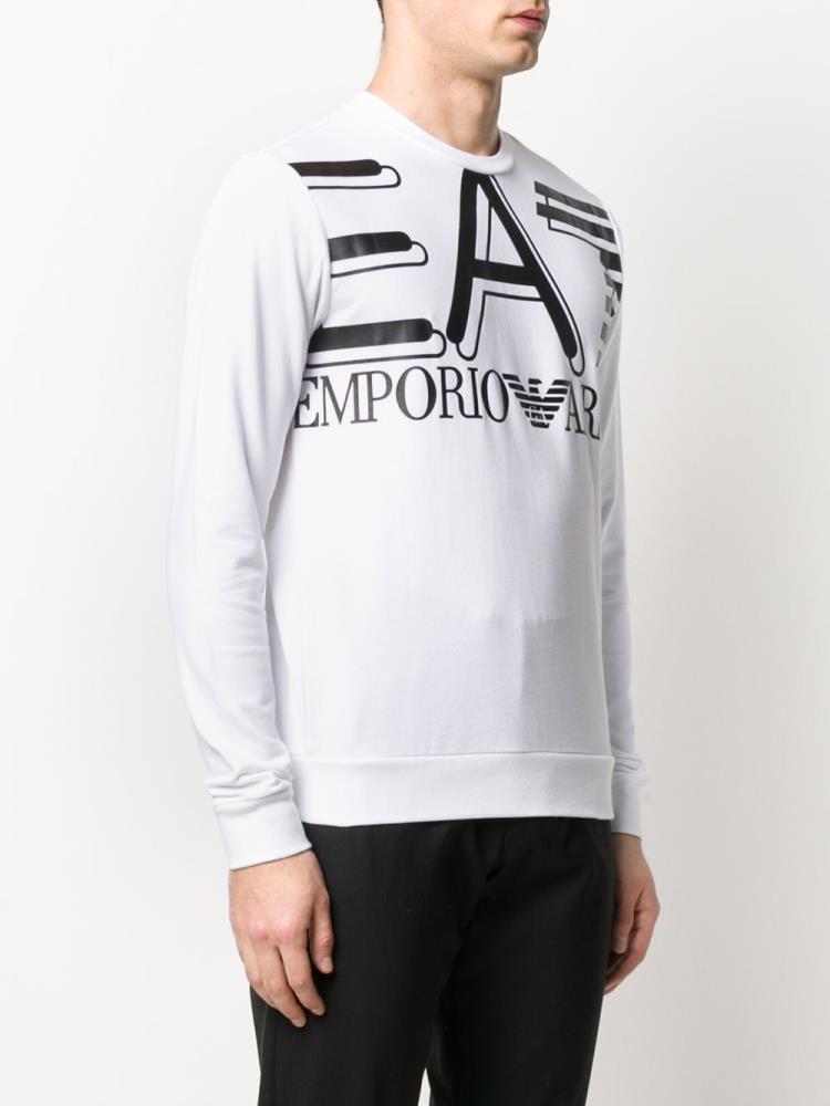 Armani Ea7 Emporio Armani Ea7 Large Logo Printed Cotton Športni Puloverji Moški Bele | NV8798PJ