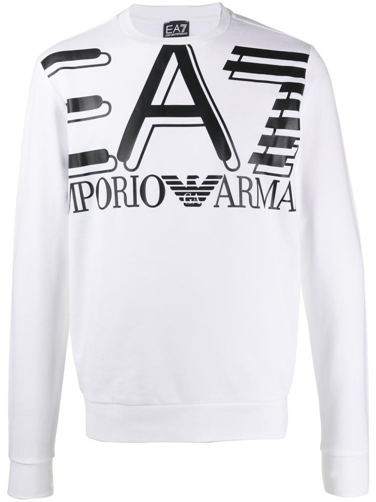 Armani Ea7 Emporio Armani Ea7 Large Logo Printed Cotton Športni Puloverji Moški Bele | NV8798PJ