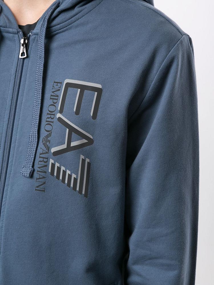 Armani Ea7 Emporio Armani Ea7 Vertical Logo Zip Through Puloverji S Kapuco Moški Modre | 4XTJ0SF4