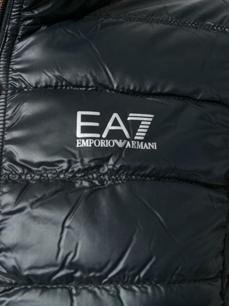 Armani Ea7 Emporio Armani Logo Print Puffer Jacket Jakne Ženske Črne | OYRMBJ7S