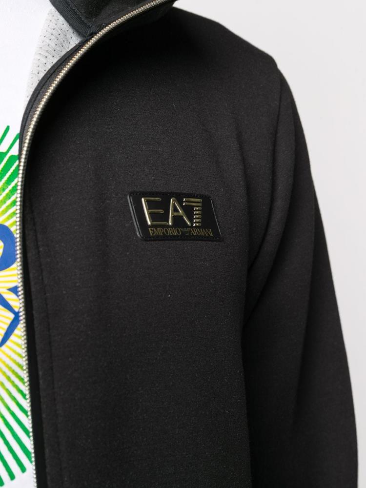 Armani Ea7 Emporio Armani Logo Print Zip Up Puloverji S Kapuco Moški Črne | 6BPACPHJ