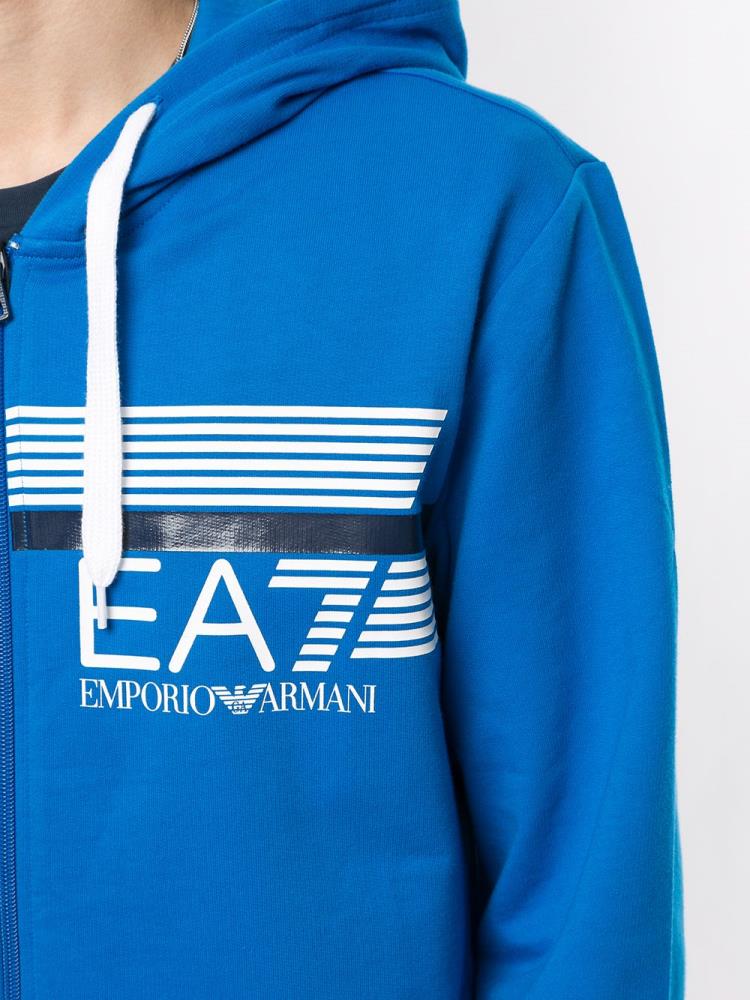 Armani Ea7 Emporio Armani Logo Print Zip Up Puloverji S Kapuco Moški Modre | JUEEZCMA