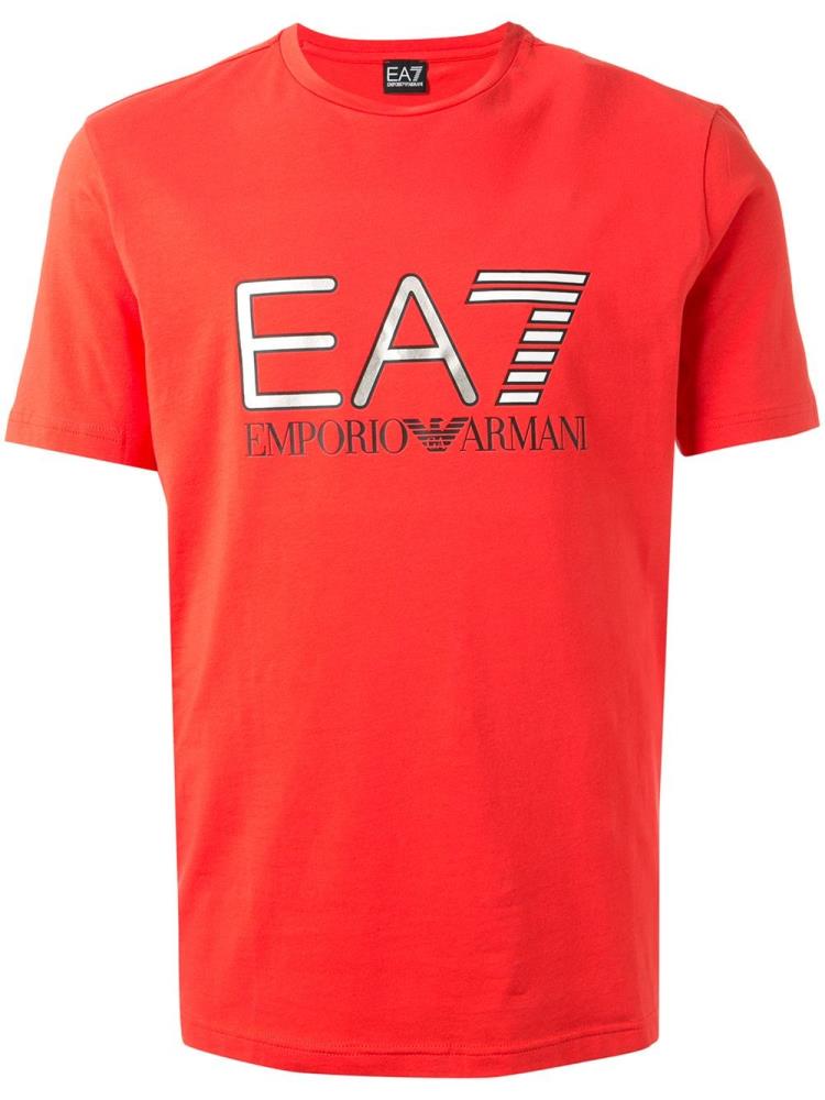 Armani Ea7 Emporio Armani Metallic Ea7 Logo Printed Majice Moški Rdeče | 08VPWQH1