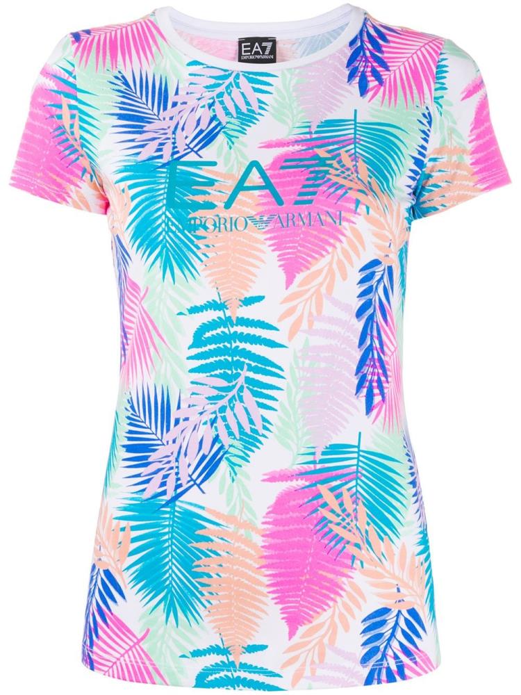 Armani Ea7 Emporio Armani Short Sleeve Palm Print Majice Ženske Bele | 9E579N47