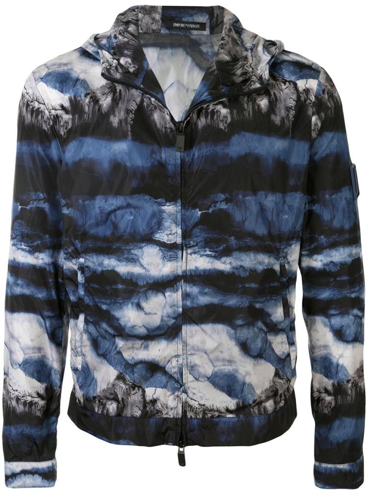 Armani Emporio Armani Abstract Print Hooded Jakne Moški Modre | BG0L1K6R