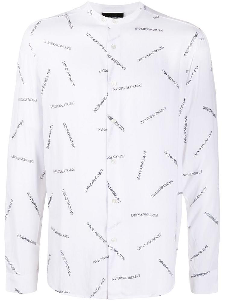 Armani Emporio Armani All Over Mandarin Collar Srajca Moški Bele | 7HL1NUW3