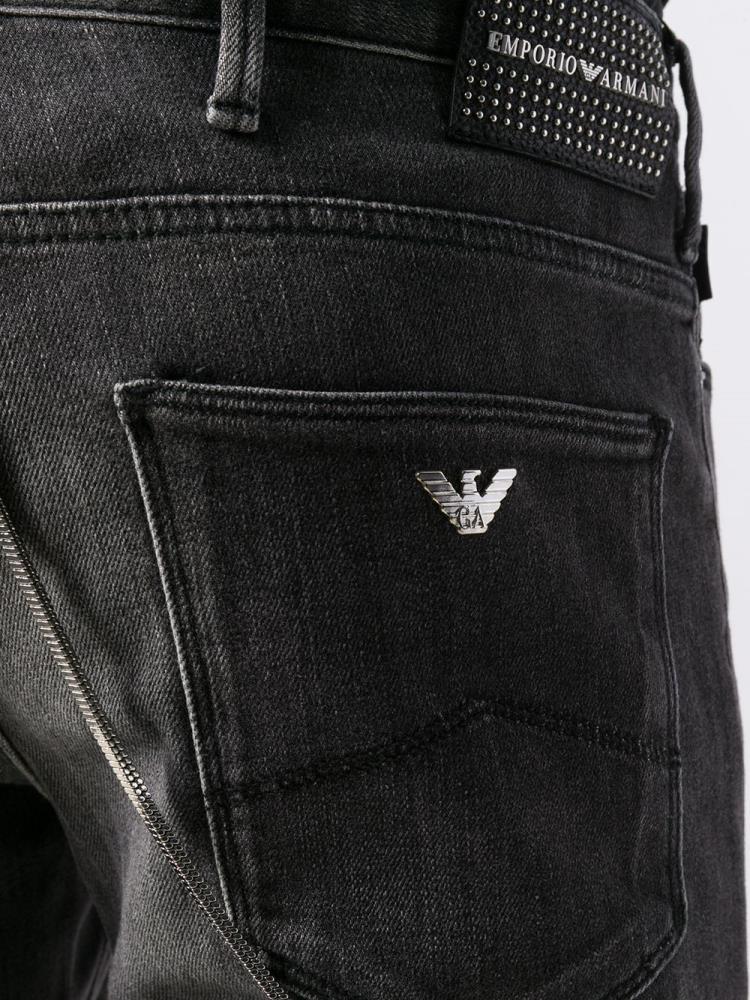 Armani Emporio Armani Chain Detail Straight Leg Kavbojke Moški Črne | S6J0Q1IO