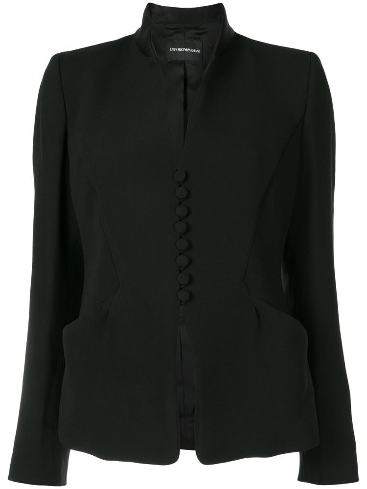 Armani Emporio Armani Collarless Buttoned Suknjič Ženske Črne | 56BQ6WCJ