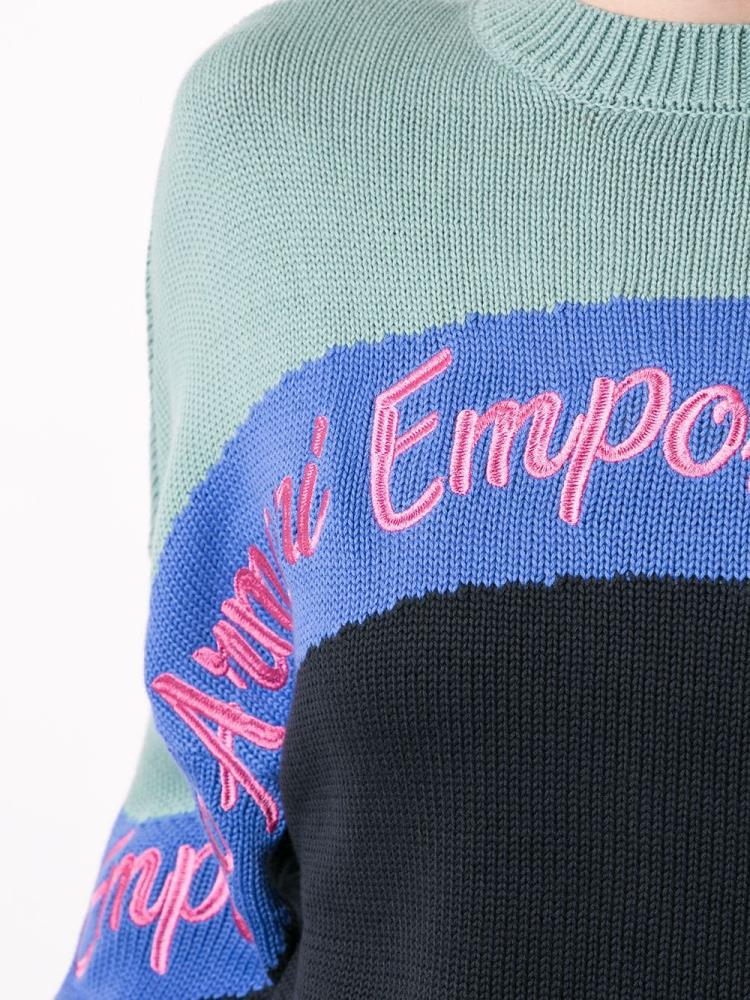 Armani Emporio Armani Colour Block Knit Logo Embroidered Skakalci Ženske Modre Zelene | 7JU6XVL6