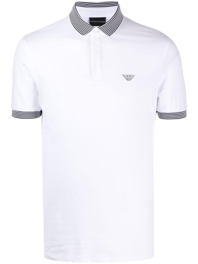 Armani Emporio Armani Contrasting Collar Logo Polo Majice Moški Bele | R0QHOHCX