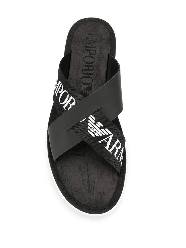 Armani Emporio Armani Cross Over Logo Strap Sandale Moški Črne | WXW68SJK