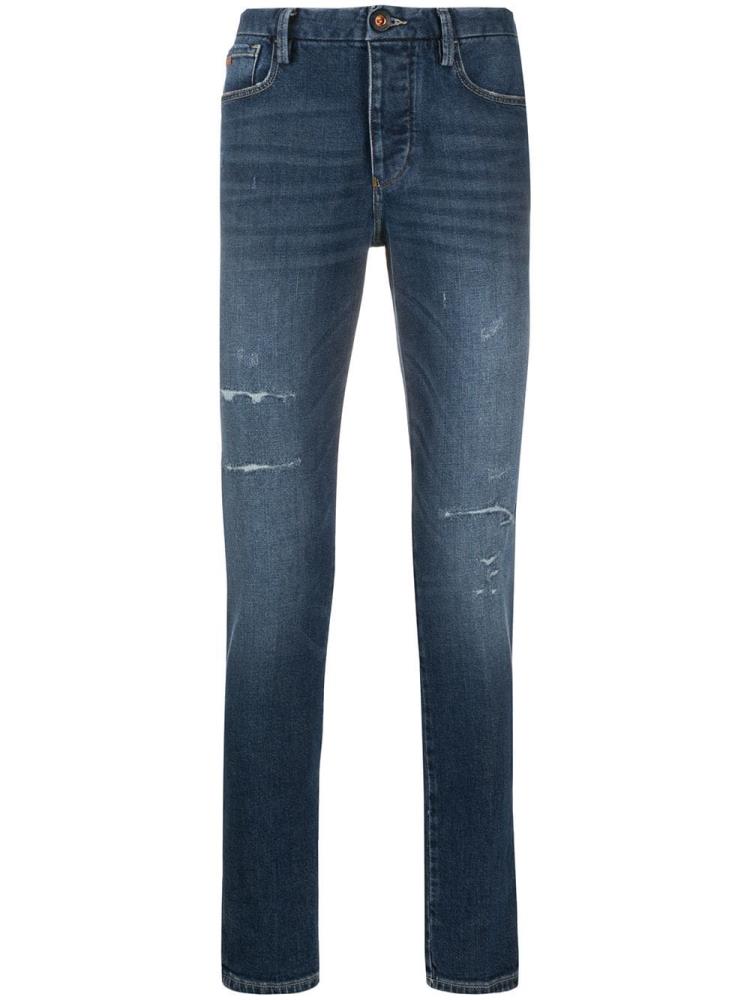 Armani Emporio Armani Distressed Mid Rise Skinny Kavbojke Moški Modre | QIPP62YW