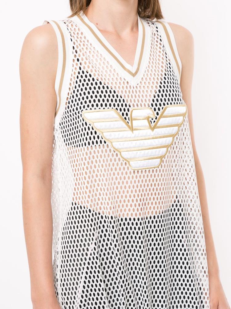 Armani Emporio Armani Eagle Logo Mesh Tank Top Ženske Bele | ZX0NK1QX