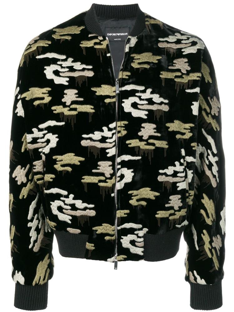 Armani Emporio Armani Embroidered Camouflage Bomber Jakne Moški Črne | SFWXQ4OO