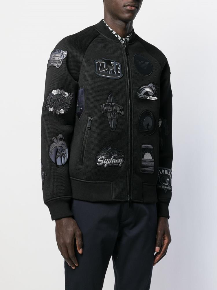 Armani Emporio Armani Embroidered Patch Bomber Jakne Moški Črne | LZJQ0A21