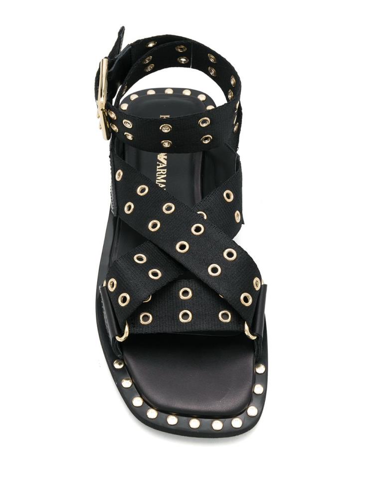 Armani Emporio Armani Eyelet Stud Strap Sandale Ženske Črne | 69QYV2TH