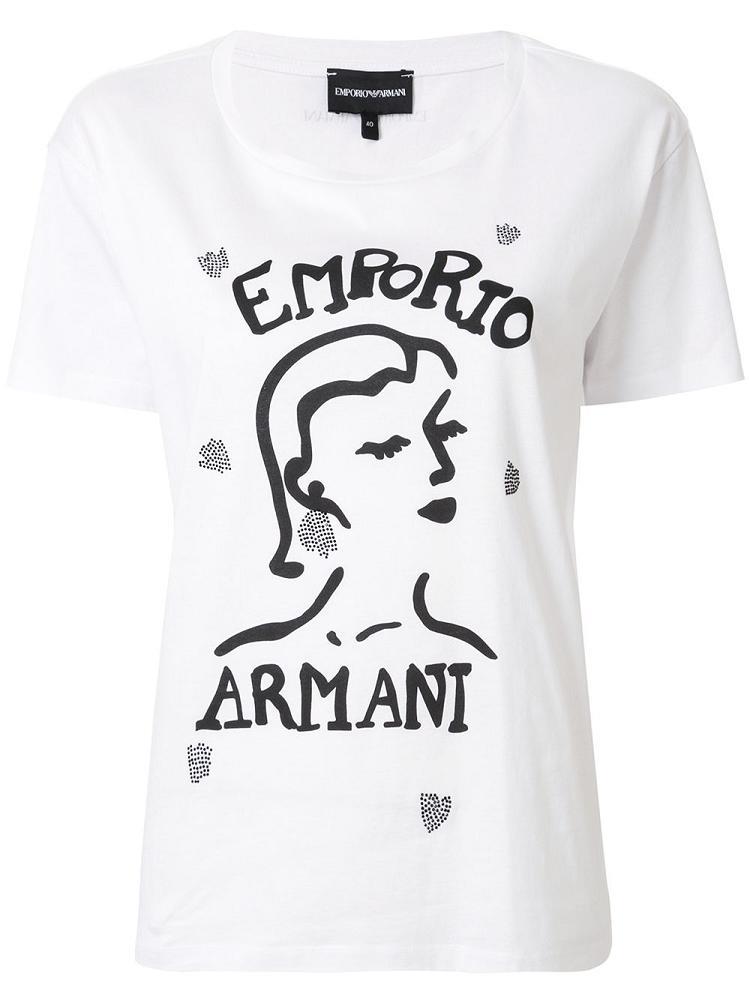 Armani Emporio Armani Face Print Boxy Majice Ženske Bele | N2DYA96J