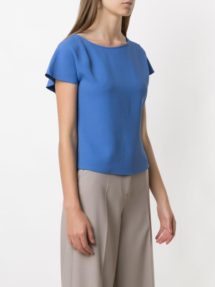 Armani Emporio Armani Frilled Short Sleeve Bluze Ženske Modre | QMTVO3D8