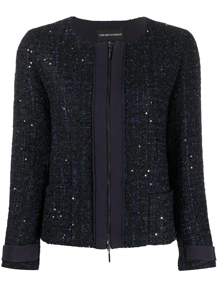 Armani Emporio Armani Glitter Tweed Zip Jakne Ženske Modre | DOL9XA73