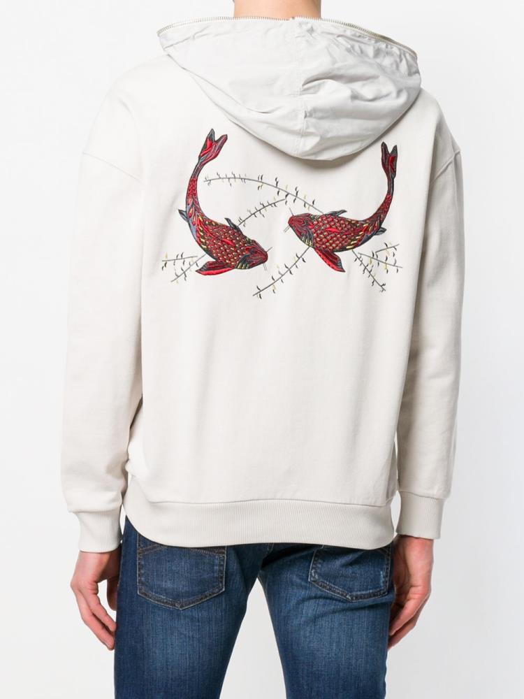 Armani Emporio Armani Koi Fish Embroidered Puloverji S Kapuco Moški Bež | MNJ86N3M