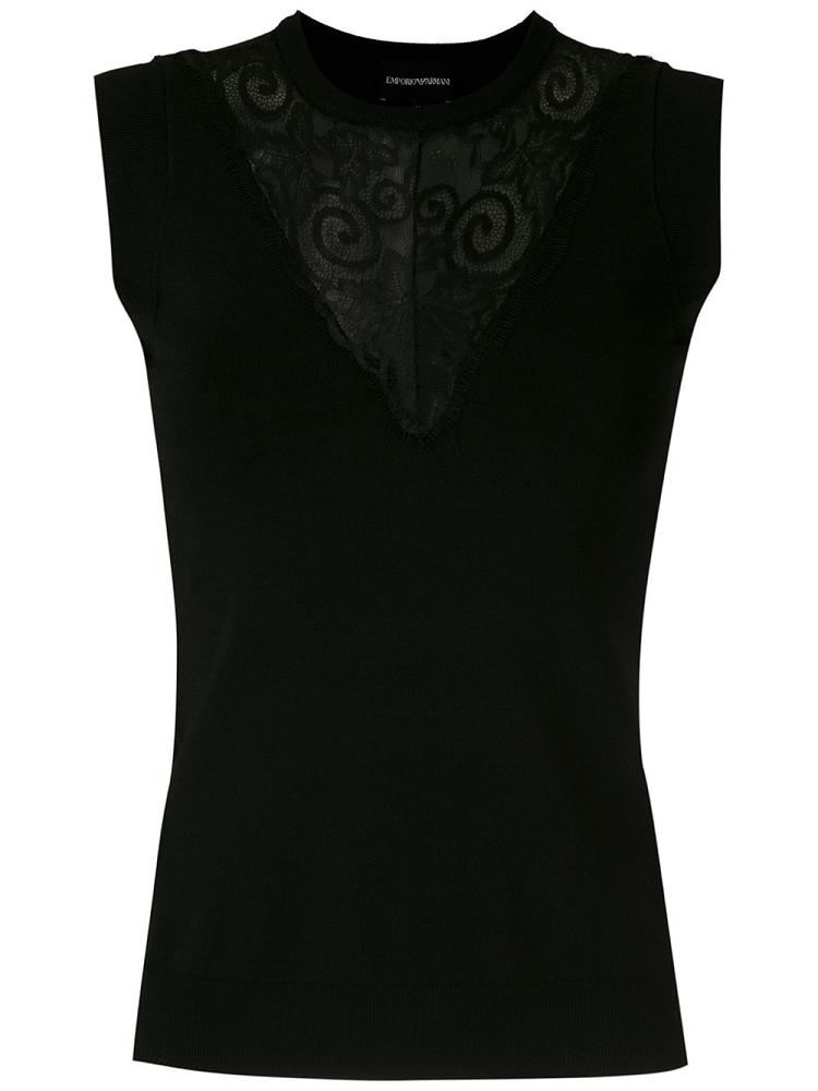 Armani Emporio Armani Lace Panel Tank Top Ženske Črne | POS851M7