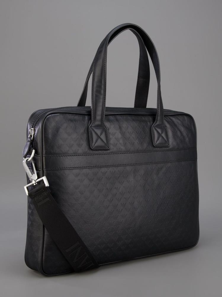 Armani Emporio Armani Logo Embossed Laptop Bags Torbe Moški Črne | XRX1RVGY