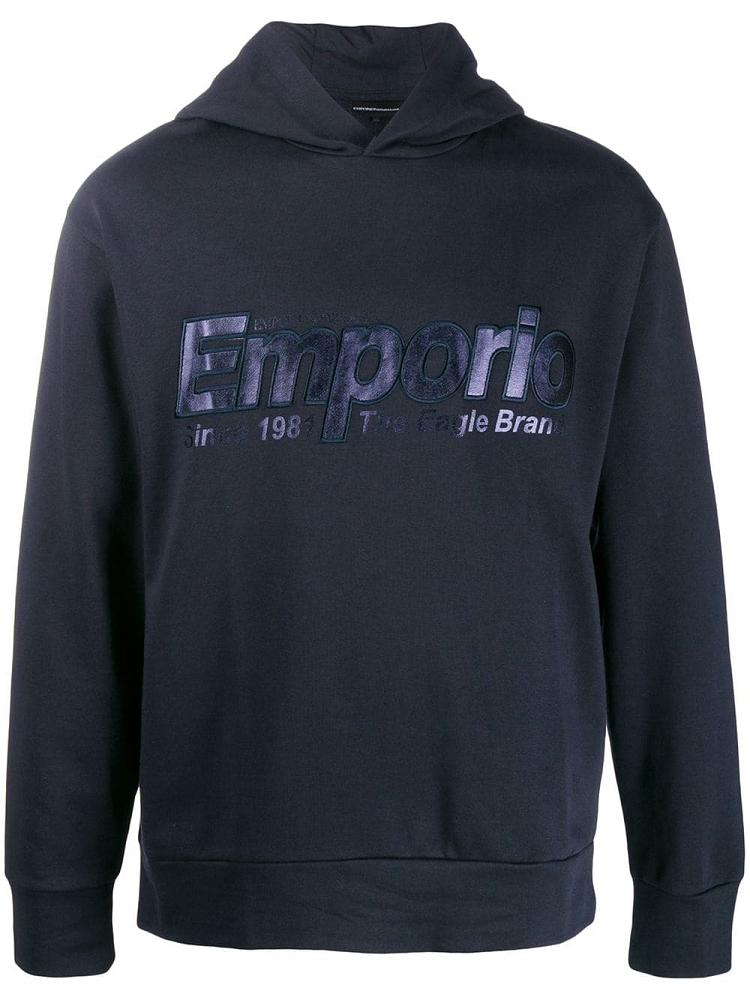 Armani Emporio Armani Logo Embroidered Puloverji S Kapuco Moški Modre | ZM2CX7V1