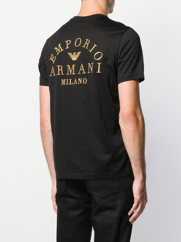 Armani Emporio Armani Logo Embroidered Majice Moški Črne | 6OY3YULG