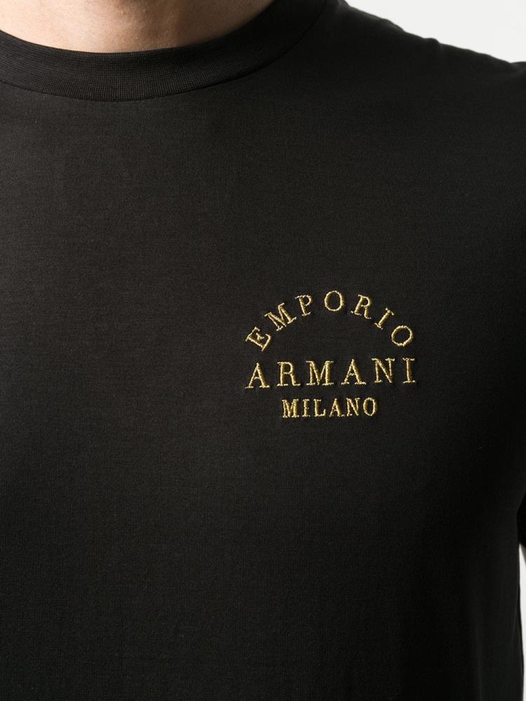 Armani Emporio Armani Logo Embroidered Majice Moški Črne | 6OY3YULG