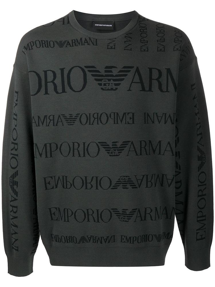 Armani Emporio Armani Logo Jacquard Puloverji Moški Sive | ABY6JOSG