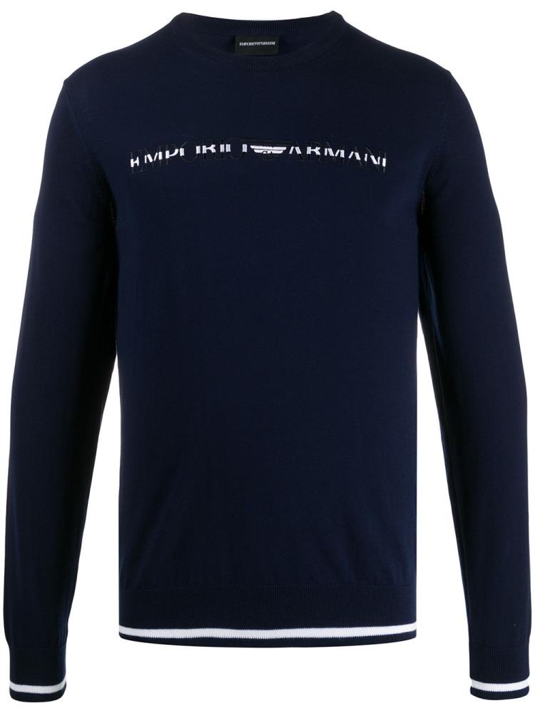 Armani Emporio Armani Logo Knit Skakalci Moški Modre | SN43BKQD