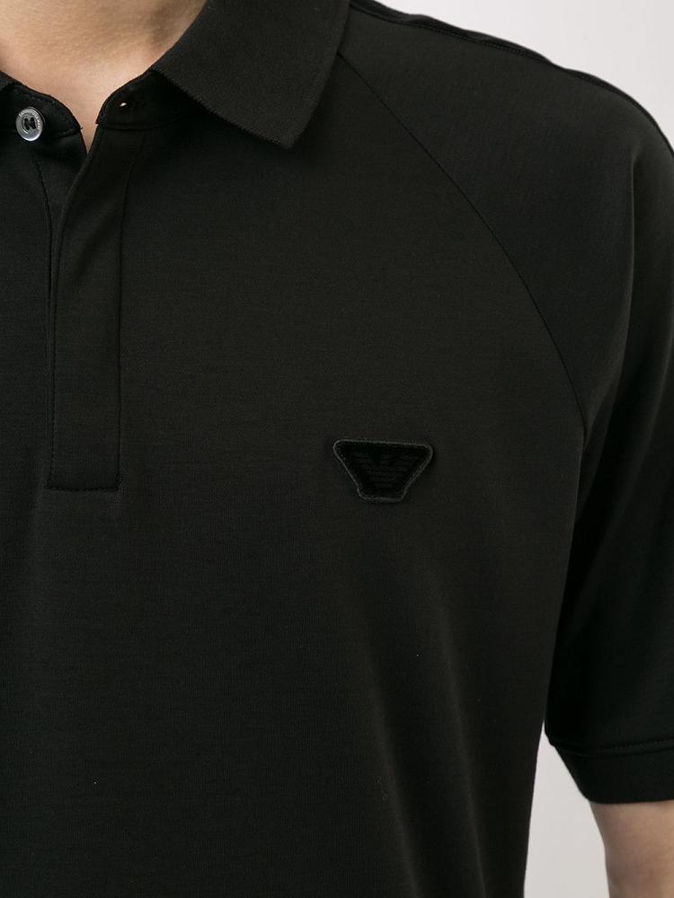 Armani Emporio Armani Logo Patch Concealed Button Polo Majice Moški Črne | 7A2HPTOP