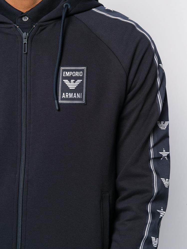 Armani Emporio Armani Logo Patch Zip Up Puloverji S Kapuco Moški Modre | K5ZXMZ9B